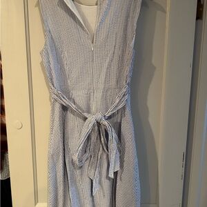 J. Crew Blue and White Striped Midi Dress